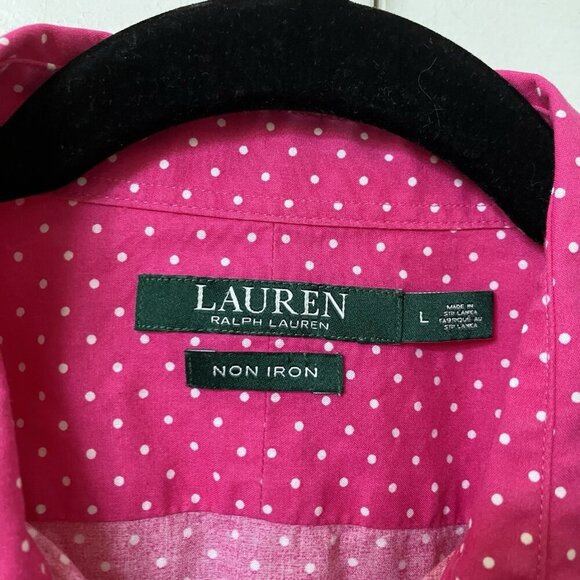 Lauren Ralph Lauren Shirt Womens L Pink Polka Dot Non-Iron Button Up Long Sleeve - Picture 2 of 6